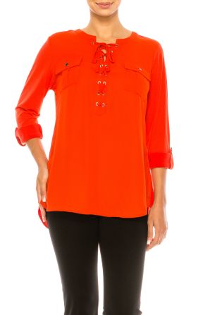 Nygard Lace Up Chest Pocket Blouse