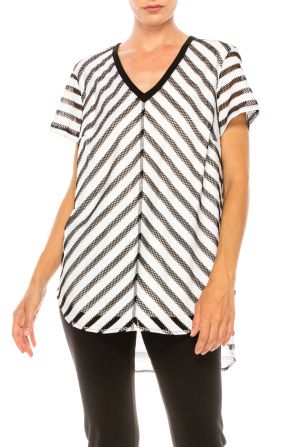 Nygard White Black Stripe Short Sleeve Top