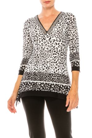Nygard Black White Leopard Print 3/4 Sleeve Top