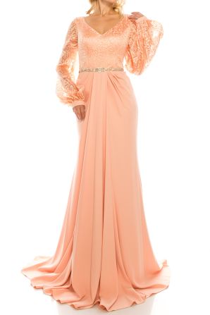 Odrella Embroidered Mesh Jacquard Evening Gown