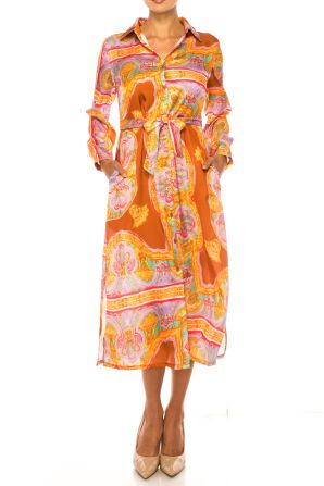Paparazzi Abstract Print Long Sleeve Shirt Dress