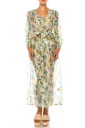 Paparazzi Long Sleeve Printed Maxi Shirt Dress