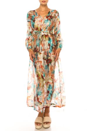 Paparazzi Long Sleeve Printed Maxi Shirt Dress