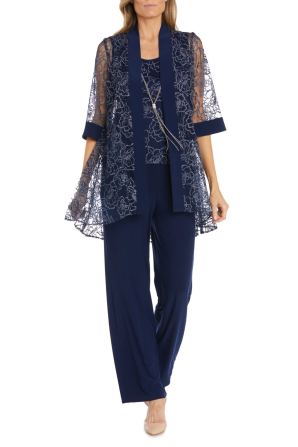 RM Richards 3-Piece Floral Embroidered Mesh Suit