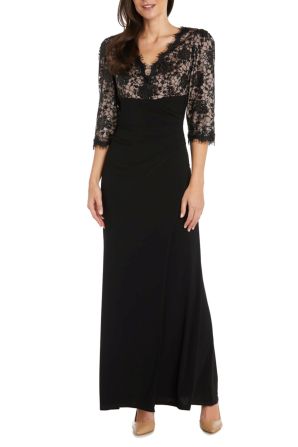 RM Richards Embroidered Sequin Long Evening Dress