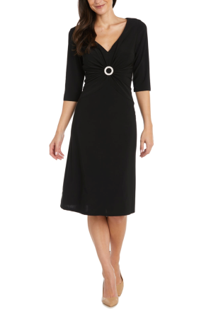 RM Richards 3/4 Sleeve Ruched-Front A-Line Dress