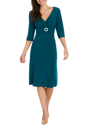 RM Richards 3/4 Sleeve Ruched-Front A-Line Dress