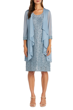 RM Richards Sleeveless Lace Sheath Neck Embellished Jacket Dress