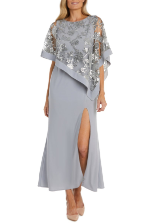 RM Richards Sequined Overlay Long Side Slit Dress