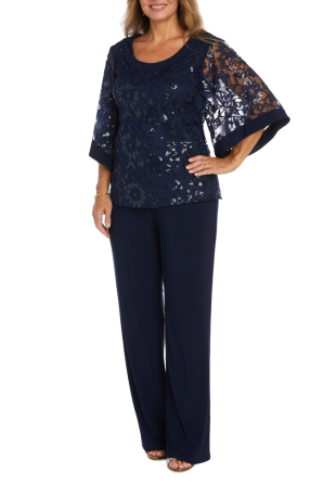RM Richards Floral Embroidered Sequined Pants Set