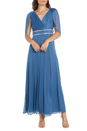 RM Richards Embellished Capelet Long Evening Dress