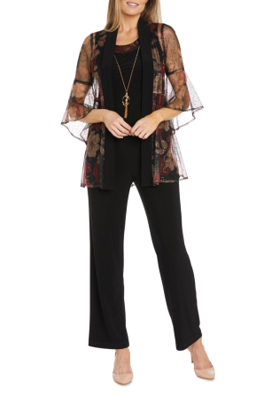 RM Richards Floral Sequined Jacket 2-Pc Pants Suit