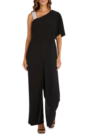 RM Richards Studded One Shoulder Overlay Jumpsuit