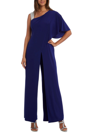 RM Richards Studded One Shoulder Overlay Jumpsuit