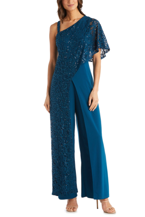 RM Richards Sequin Lace Overlay Evening Jumpsuit