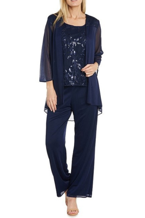 RM Richards 3-Piece Embroidered Sequin Pants Set