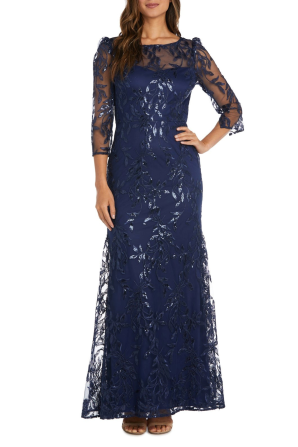 RM Richards Long Embroidered Sequin Evening Dress