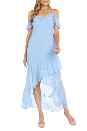 RM Richards Off-the-Shoulder Ruffle High-Low Dress