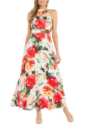 RM Richards Floral Maxi-Style Halter Evening Dress