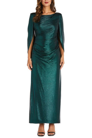 RM Richards Shimmer Built In Cape Gown