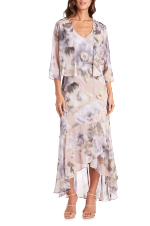 RM Richards Metallic Striped High Low Jacket Dress