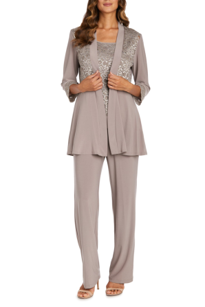 R&M Richards Sequined Lace 2-Pc Evening Pants Set