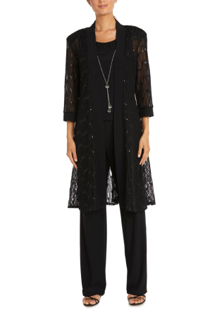 RM Richards Sequin Lace Duster 3-Piece Pants Suit
