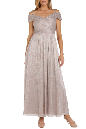 RM Richards Off-the-Shoulder Metallic Evening Gown