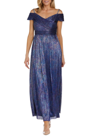 RM Richards Off-the-Shoulder Metallic Evening Gown