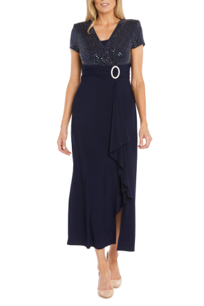 RM Richards Metallic V-Neck Top Evening Dress