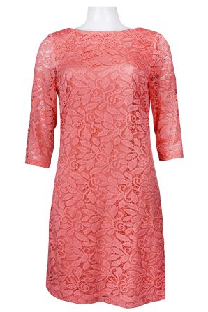 Sandra Darren 3/4 Sleeve Floral Overlay Lace Dress