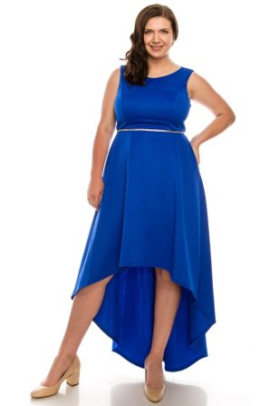 Shelby Nites Vibrant Blue Neoprene High Low Dress with Rhinestoned Waist