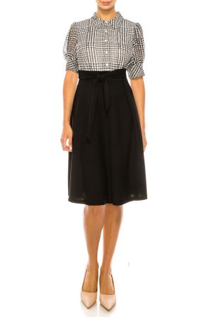 Shelby & Palmer Collared Button Up Houndstooth A-Line Dress