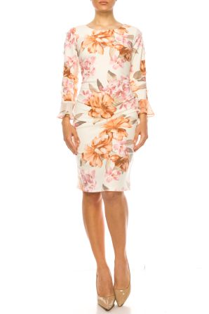 Shelby & Palmer Floral Bell Sleeve Sheath Dress