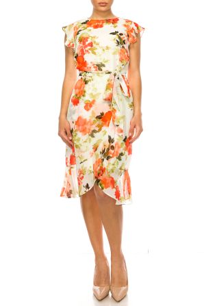 Shelby & Palmer Ruffle Sleeve Floral Print Dress