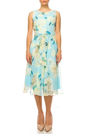 Shelby & Palmer Sleeveless Floral Belted Dress