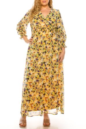 Shelby & Palmer Yellow Multi Floral Print Maxi Dress