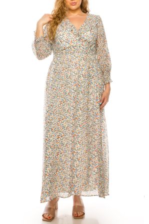Shelby & Palmer Ivory Blue Coral Floral Print Maxi Dress