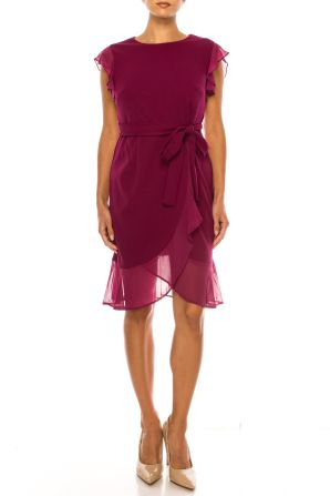 Shelby & Palmer Faux Wrap Ruffle Sheath Dress