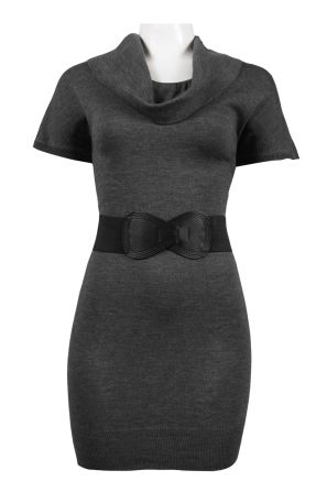 Signature by Robbie Bee Cowl Necline Stretchable Belt Knit Sheath Dress