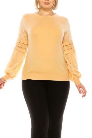 Sioni Straight Hem Knit Top with Constrast Detailed Long Puff Sleeves
