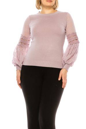 Sioni Straight Hem Knit Top with Constrast Detailed Long Puff Sleeves