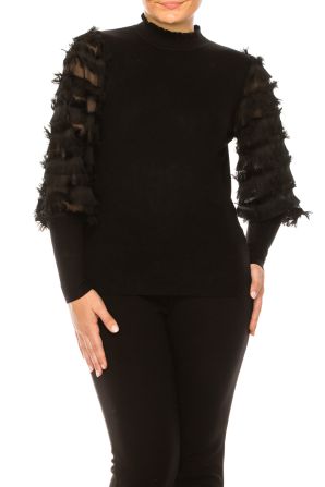 Sioni Mock Neck Shaggy Sleeve Sweater Top
