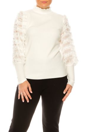 Sioni Mock Neck Shaggy Sleeve Sweater Top