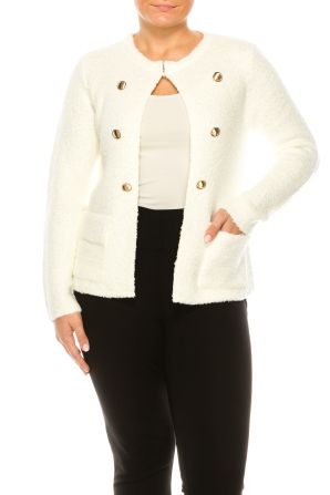 Sioni Single Button Closure Open Front Sweater Jacket