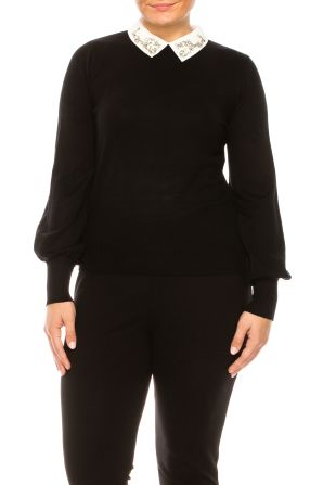 Sioni Jeweled Collar Long Sleeve Sweater Top