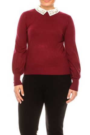 Sioni Jeweled Collar Long Sleeve Sweater Top