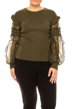 Sioni Crew Neck Ribbed Long Sleeve Sweater Top