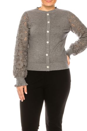 Sioni Rhinestone Button Long Sleeve Sweater Top