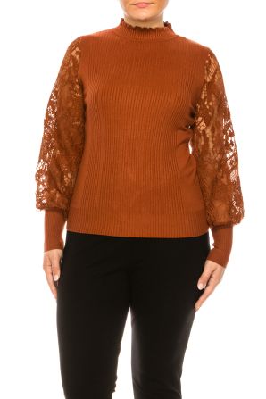 Sioni Crew Neck Embroidery Sleeve Sweater Top